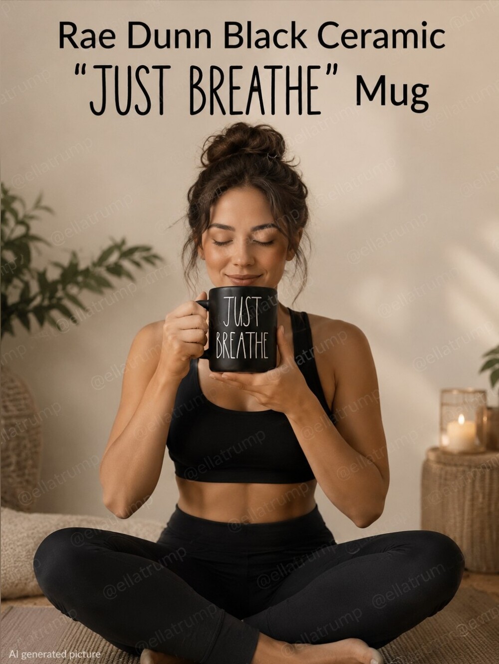Rae Dunn Black Ceramic Just Breathe Mug